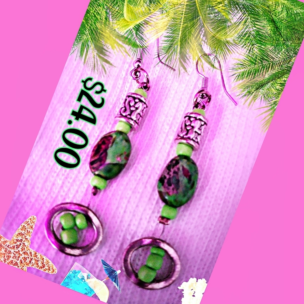 Elegant Green and Silver Earrings